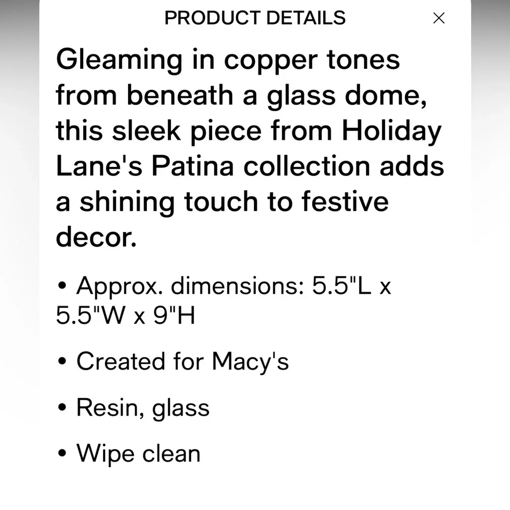 Holiday Lane Patina Copper Glass Dome Christmas Tree